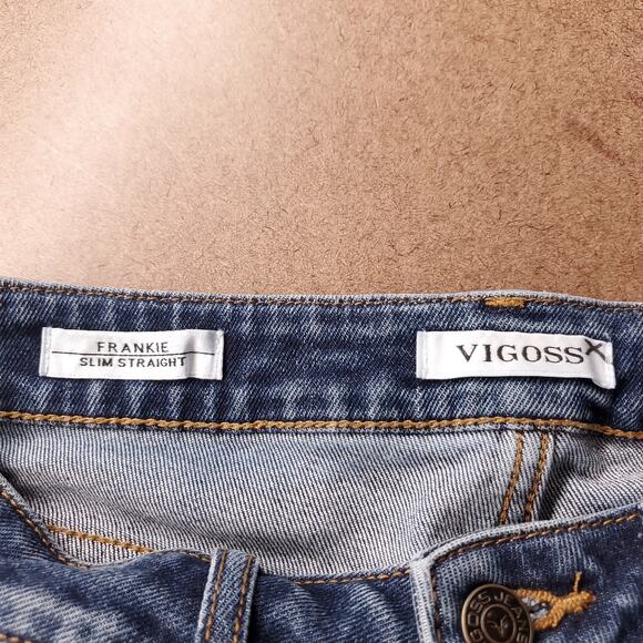 Vigoss Frankie Slim Straight Jeans Womens 27 Blue Dark Wash Stretch Classic Fit - Picture 10 of 12